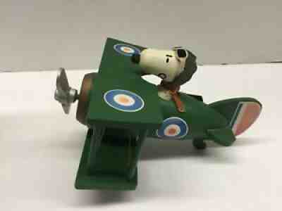 Snoopy Vintage 1970 Wooden War Airplane Air Plane Toy Music Box Made in Japan