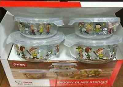 Pyrex Peanuts Snoopy Glass Storage Heat Resistant Containers Round