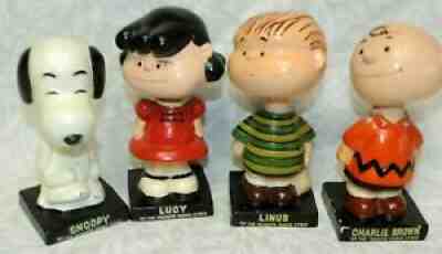 VINTAGE LOT 4 PEANUTS BOBBLE HEADS CHARLIE BROWN LINUS LUCY SNOOPY LEGO JAPAN