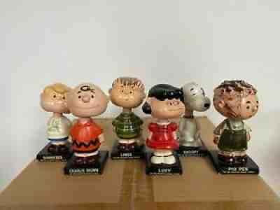 Vintage 1960s Complete Set 6 Peanuts Gang Bobblehead Nodder Snoopy Charlie Brown