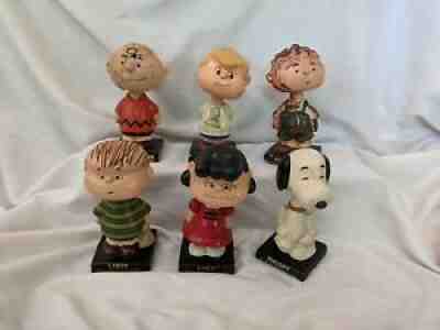 Vintage 1960s Complete Set 6 Peanuts Gang Bobblehead Nodder Snoopy Charlie Brown