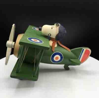 Vintage SNOOPY PEANUTS With Green Bi- Plane MUSIC BOX â??RARE 70's