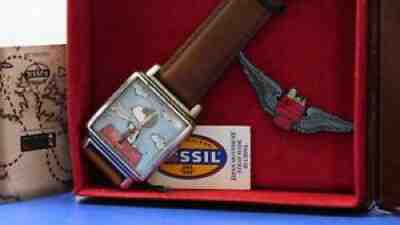 Peanuts Snoopy Flying Ace Watch Leather Band Fossil New Limited Edition Rare