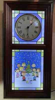 Rare DANBURY MINT Stained Glass Peanuts Snoopy Seasons Wall Clock Lighted