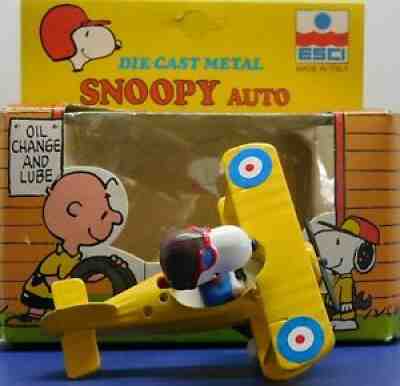 Vintage Peanuts Snoopy Flying Ace Bi-Plane ESCI Diecast NIP RARE Made In Italy