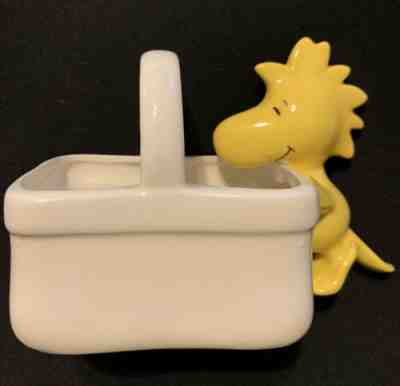 Vintage Peanuts Snoopy Woodstock Ceramic Bucket Planter Excellent