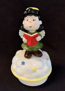 Rare VTG Schmid Peanuts LUCY Caroler Angel Ceramic Music Box Japan, Silent Night