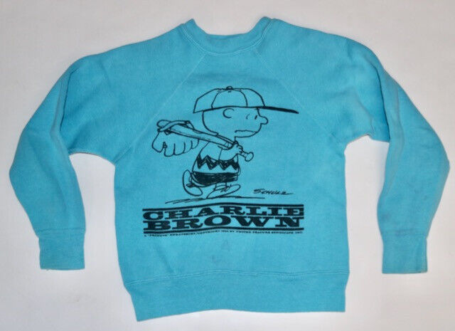 New ListingPeanuts Gang CHARLIE BROWN vintage SPRUCE sweatshirt 10 12  blue Schulz