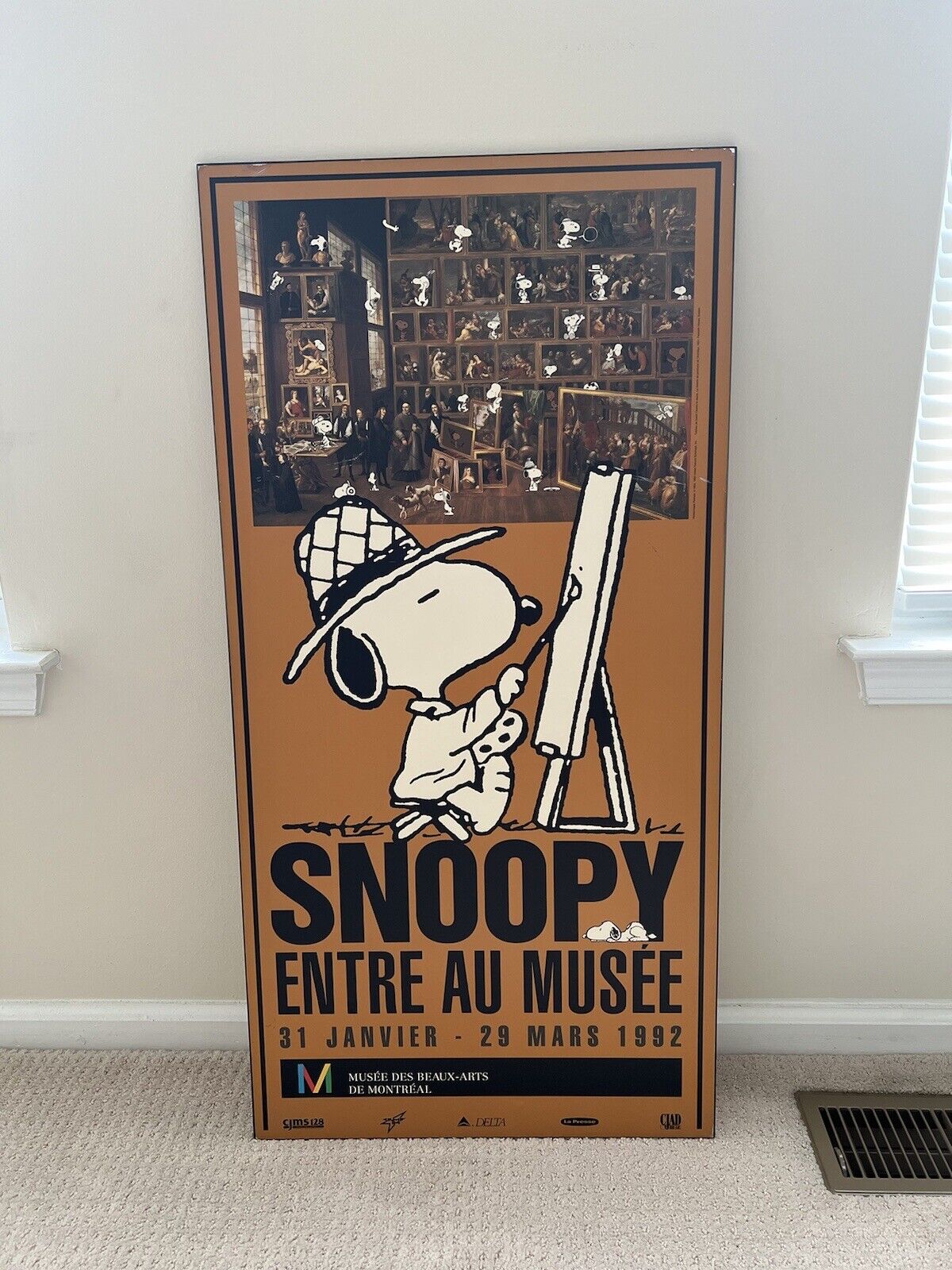 Rare vintage Snoopy Peanuts Entre Au Musee Arts Sign 1992 Painting