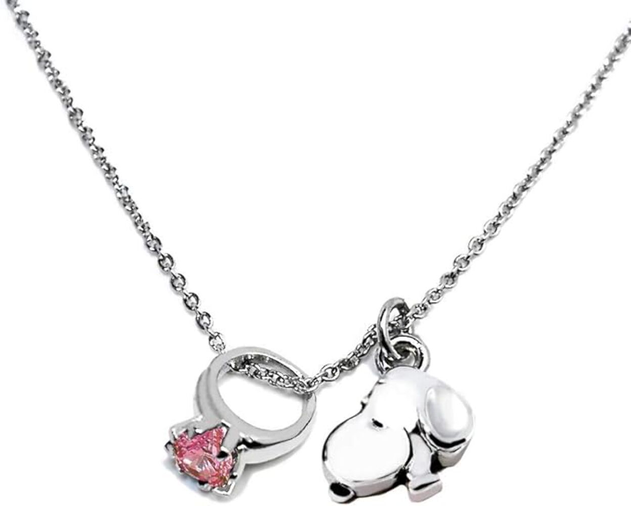 Snoopy Dainty Ring Necklace with 24K Gold Finish & Swarovski Birthstone