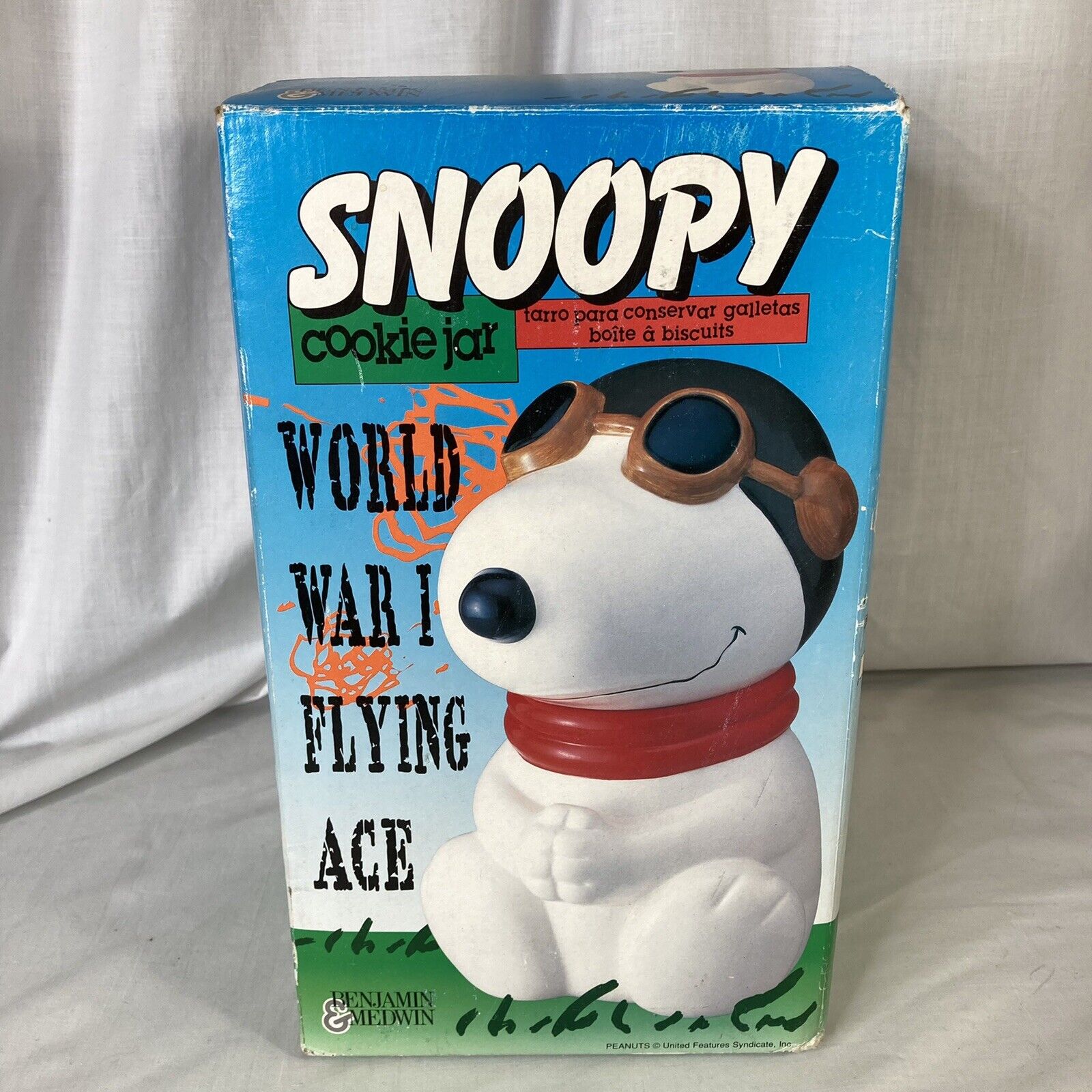 Peanuts Snoopy WWI Flying Ace Cookie Jar Benjamin Medwin Vintage 1994 Red Baron