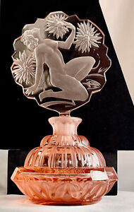 ANTIQUE ART DECO PERFUME BOTTLE CZECH INTAGLIO STOPPER NUDE Woman RARE