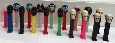 PEZ skulls and vampires Halloween lot of 18 loose, incl diablo black skulls