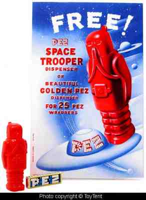 PEZ Space Trooper robot with candy & original ad