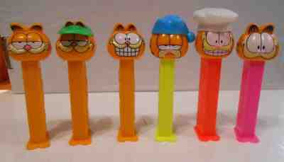 PEZ GARFIELD LOT OF 6 LOOSE CANDY DISPENSERS (1978-1981) CHEF, SLEEPY, SMILEY!!!