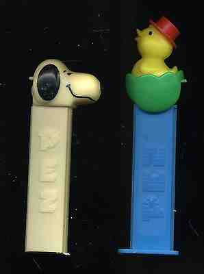 Vintage Pez Candy Dispensers Snoopy Dog with Woodstock Bird Chick in Egg & Hat