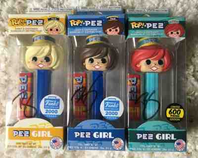 Pez Pop set of 3 Girls Limited Edition Advertising girl Red Blond Brunette