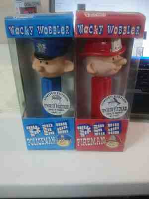 Pez Wacky Wobbler Fireman & Policeman Bobbleheads Limited Edition