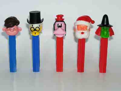 Vintage PEZ Lot - Boy, Scrooge, Goofy, Santa 3.8 USA, Witch - No Feet
