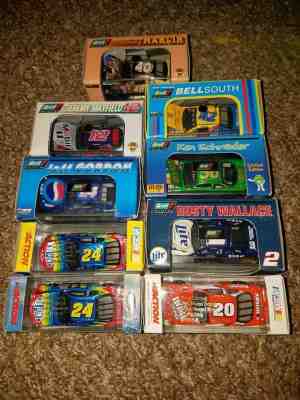 Lot of 9 Nascar 1/64 Hood Open Cars Jeff Gordon Rusty Wallace Marlin Stewart +