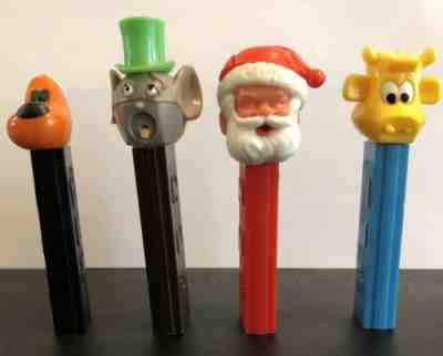 Vintage Pez Dispenser Lot Cow, Yappy Dog , Merlin Mouse, Santa No Feet Austria