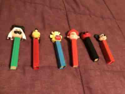 PEZ Dispensers Vintage No Feet, Six With Stand