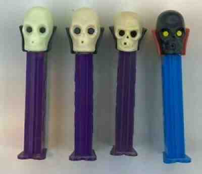 Set of 4 Halloween Skull Pez Dispensers - Loose - Including Misfit and Glow