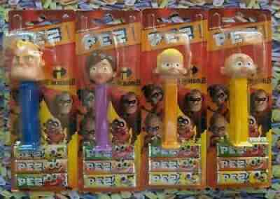 PEZ - The Incredibles- set of 4 UNMASKED on Cards! Wow- Rare- HTF