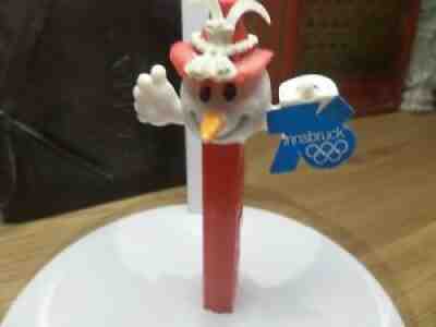 PEZ Vintage VERY RARE OLYMPIC SNOWMAN LONG CARROT NOSE SOFT HAT AUSTRIA MINT