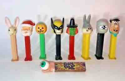 Vintage Lot of 9 Pez Dispensers Santa, Wolverine, Bugs Bunny, and More!
