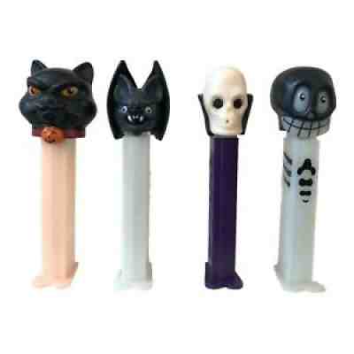 PEZ Halloween Skull Skeleton Black Cat Bat Dispensers Slovenia China Lot Of 4
