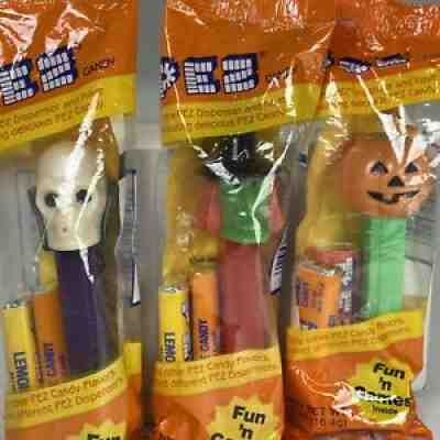 Halloween Dr. Skull Skeleton, Witch, Jack-O-Lantern In Cello Wrap PEZ Dispensers