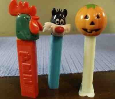 Vintage Green Head Rooster Pez No Feet Austria +Bonus Sylvester & Jack o Lantern