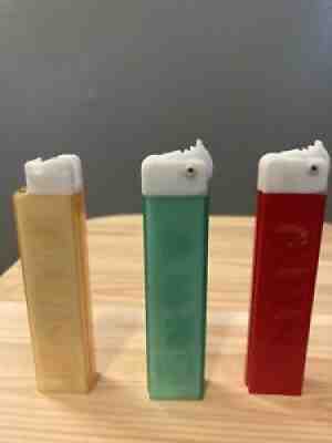 Rare Vintage Lot Pez Dispensers - Yellow / Green / Red - US Zone - DETAILS BELOW