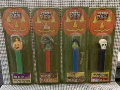 4 Vintage No Feet Carded Halloween Pez - Pumpkin - Skull - Mr Ugly - Witch