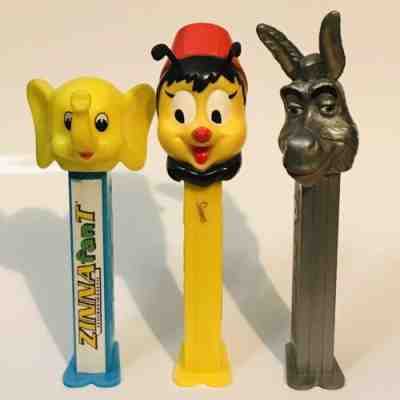 (x3) HARD TO FIND PROMO PEZ DISPENSER LOT - SILVER DONKEY - SUMSI - ZINNAFANT