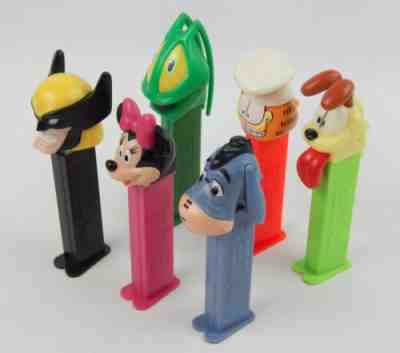 Lot 6 Vintage Pez Dispensers Wolverine Garfield Odie Disney Minnie Eeyore Bug