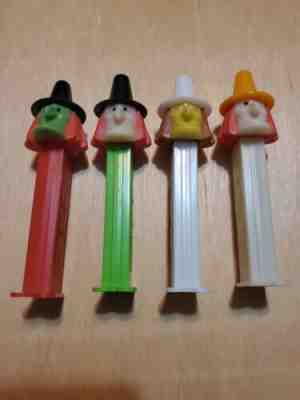 GLOW IN THE DARK + MISFIT WITCH PEZ LOT OF 4 GID WHITE + ORANGE HAT