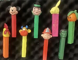 Vintage No Feet Pez Lot~ Orange, Easter Bunny Die-Cut, Fireman & Jiminy Cricket