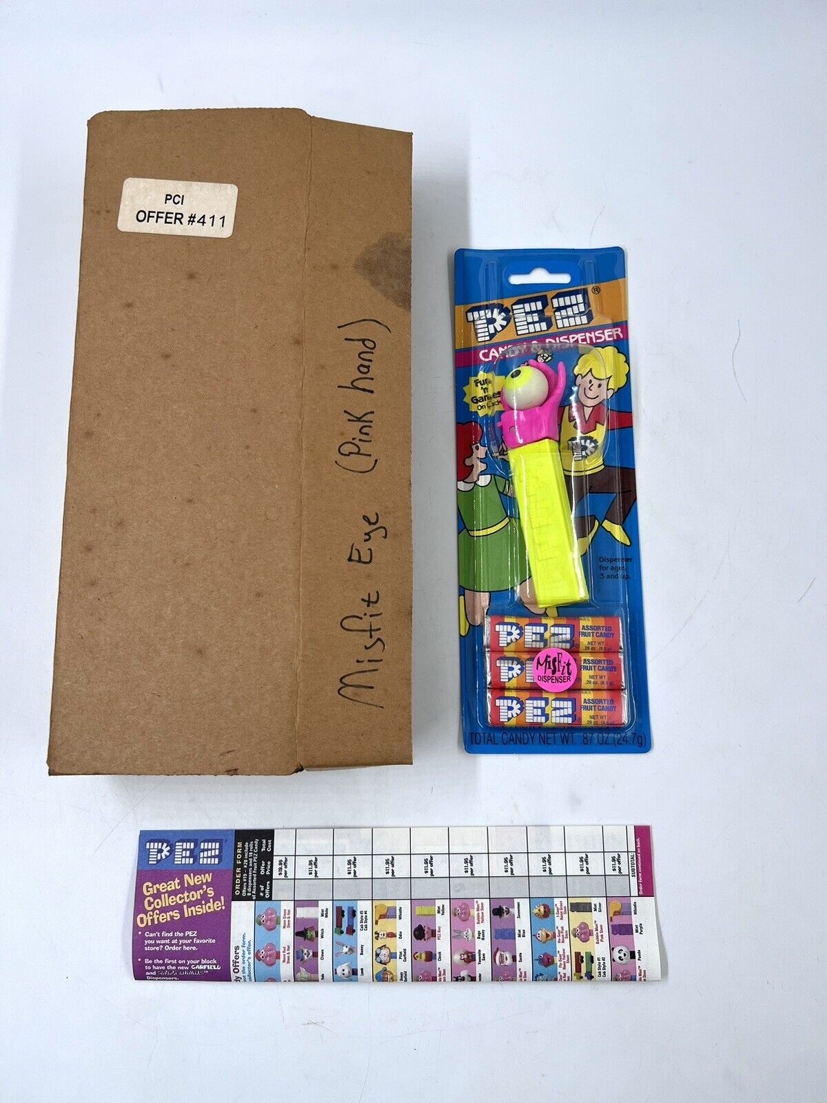 Misfit PEZ Psychedelic Eyeball Pink Hand Yellow Stem Vtg NOS With OG Box