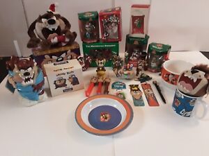 Warner Brothers Tazmanian Devil Memorabilia Lot Of 26 Ornaments,  Pez, Mugs More