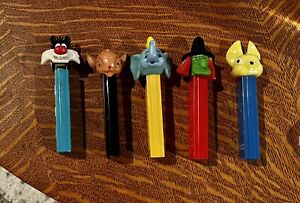 Lot of 5 Pez Dispensers No Feet Elephant, Witch, Bunny Sylvester Cat, Reindeer