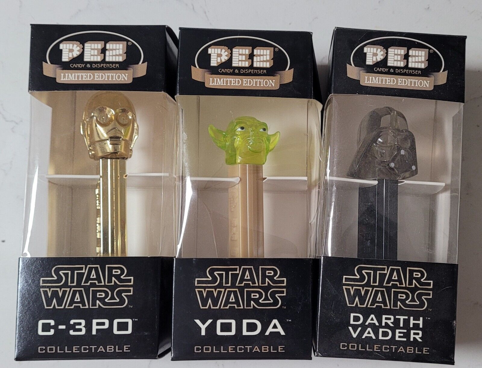 Star Wars Limited Edition Rare Crystal Pez Set Of 3 Yoda, C-3PO, Darth Vader