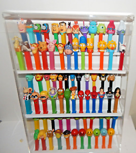 Pez Museum Display Hanging Case & Dust Cover with HUGE Pez Dispenser Lot of 73