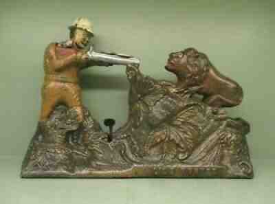Cast Iron "LION HUNTER" Mechanical Bank Original Antique Americana Toy