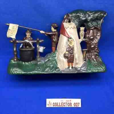 Boy Scout Camp J E Stevens Mechanical Cast Iron Bank