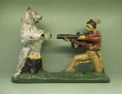 Cast Iron "INDIAN SHOOTING BEAR" Original Mechanical Bank Antique Americana Toy