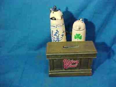 Vintage UTICA CLUB Beer SCHULTZ + DOOLEY Figural BEER STEINS Advertising BANK