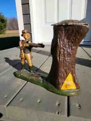 1909 Cast Iron Mechanical Bank Theodore Roosevelt Shooting Bear Original Working