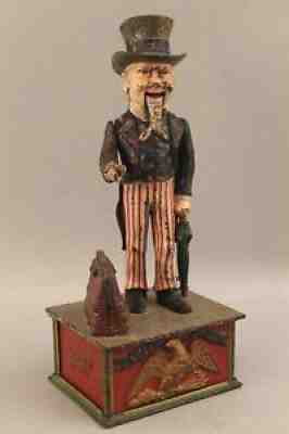 Antique Shepard Hardware UNCLE SAM Patriotic Cast Iron Mechanical Bank NR